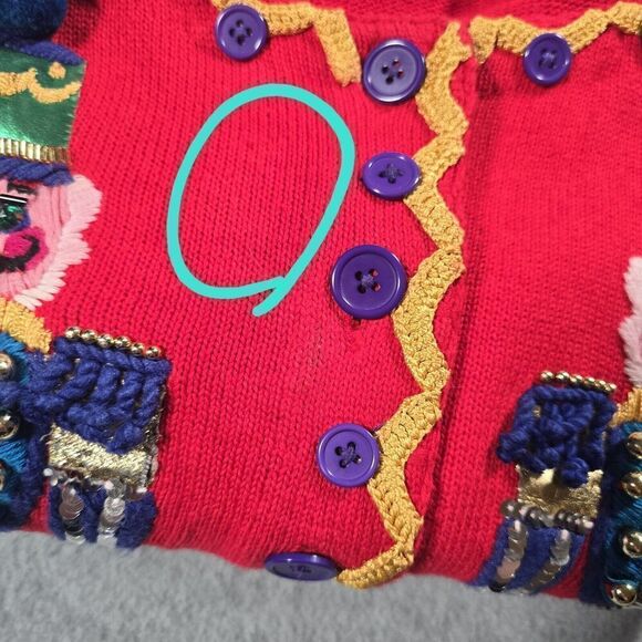 Vtg 1996 Michael Simon Christmas Sweater Size Medium Red Nutcracker Flawed - Picture 11 of 12